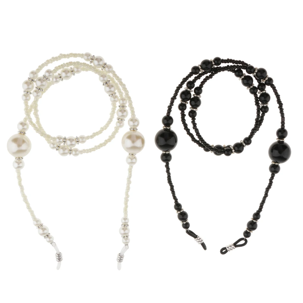 

2 шт., черный, белый, с бусинами, жемчуг, стекло для глаз, держатель, ожерелье, солнцезащитное стекло, очки, ремешок на шею, стекло для глаз, стек...