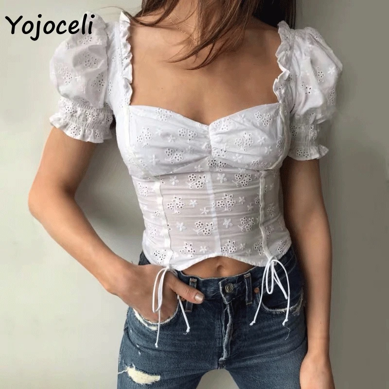 Yojoceli 2019 летняя хлопковая одежда с вышивкой женские блузки рубашки квадратный