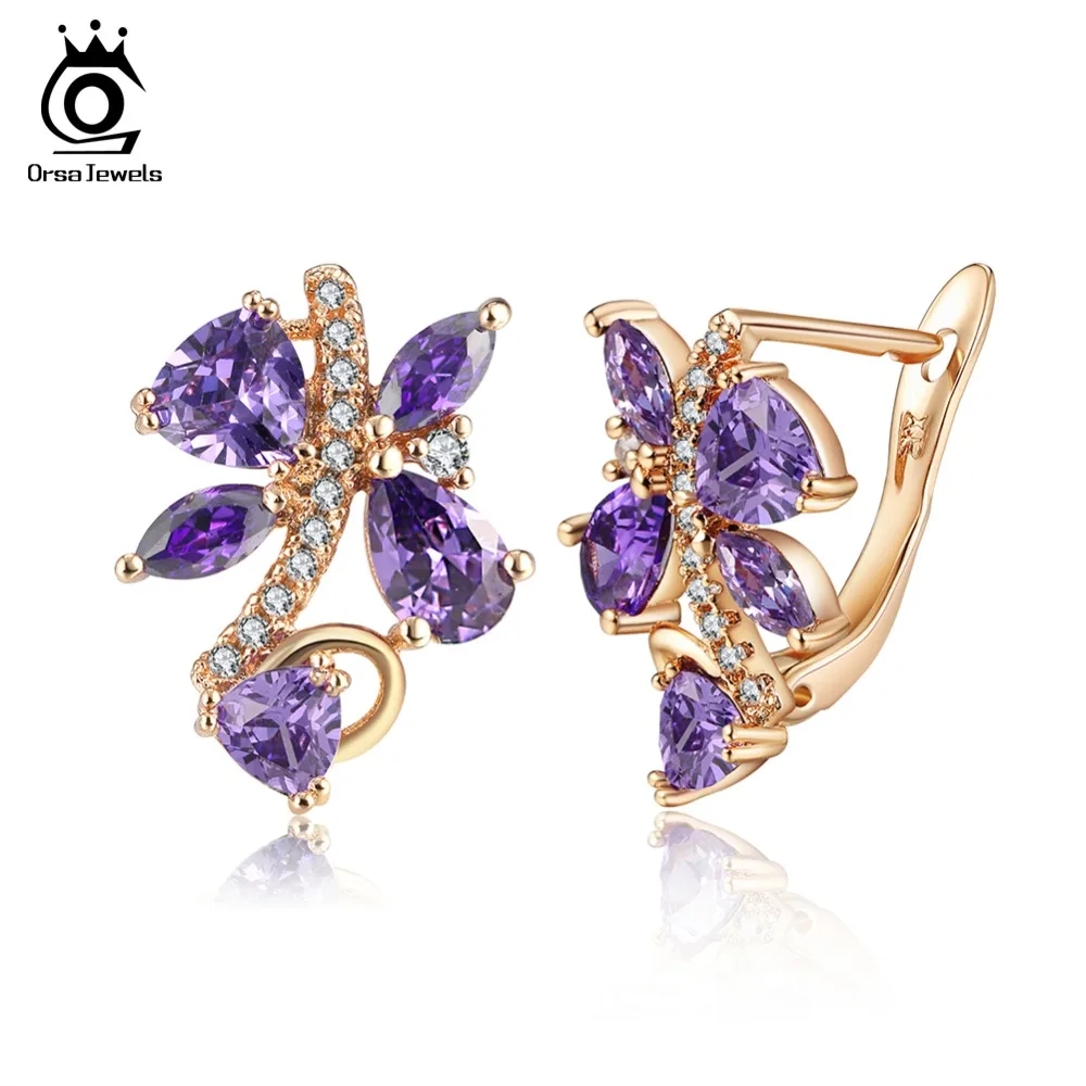 ORSA JEWELS, роскошные серьги-гвоздики для женщин, пять цветов, AAA кубический циркон, дополнительные вечерние серьги, модные женские ювелирные изделия OME56
