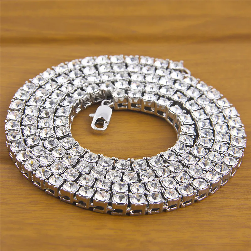 GS Rapper Hip Hop Bling Iced Out Tennis Necklace Men Gold Chain Luxury Rhinestone Necklaces For Punk Jewelry R3 | Украшения и