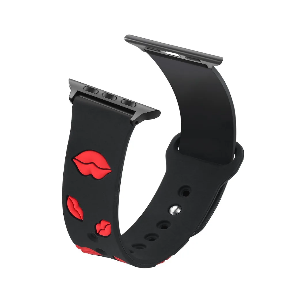 Модный силиконовый спортивный ремешок с рисунком поцелуя для Apple Watch 38 мм 40 42 44