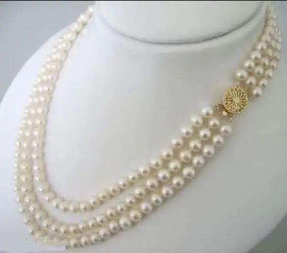 

Free Shipping Charming 3Rows 7-8mm White Akoya Cultured Pearls Necklace 17-21" Jewelry Making Woman Wedding Christmas Gifts