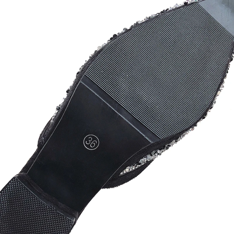 Женские шлепанцы с блестками Aphixta тканевые сандалии острым носком на квадратном