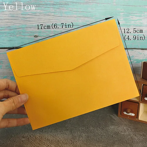 yellow 10 шт. конверты разных конфетных цветов, канцелярские принадлежности, подарочные карты, одноцветные конверты, открытки, фото, письма для хранения, офисные, школьные принадлежности - Цвет: yellow