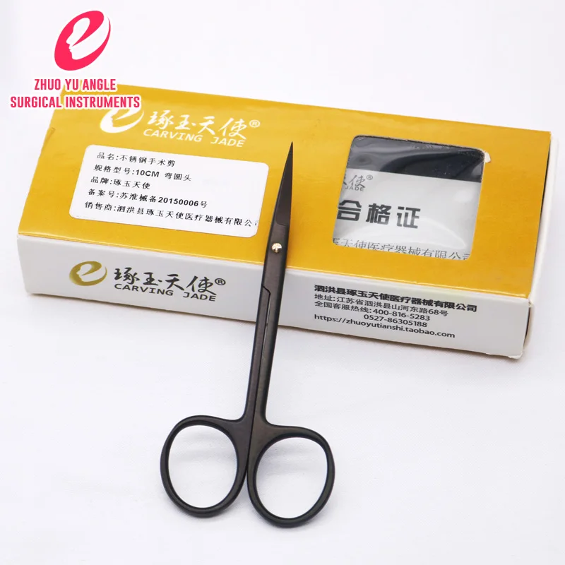 Глазные ножницы вольфрамовая углеродистая сталь фарфор PFM черная ручка