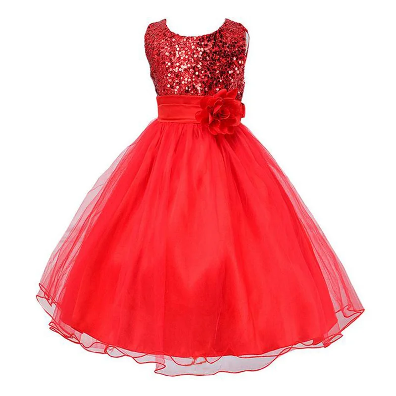Новое модное платье с цветочным узором и пайетками для девочек наряд маленьких