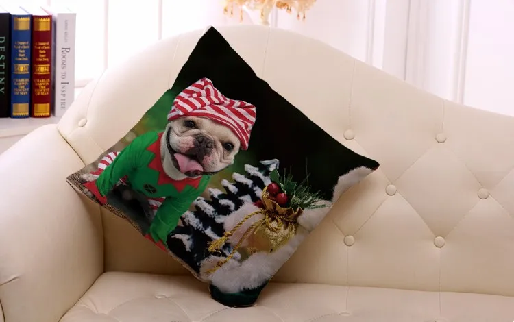 Miracille Merry Christmas квадратный 1" Хлопок Лен Санта Французский бульдог узор диванная декоративная подушка домашний декор
