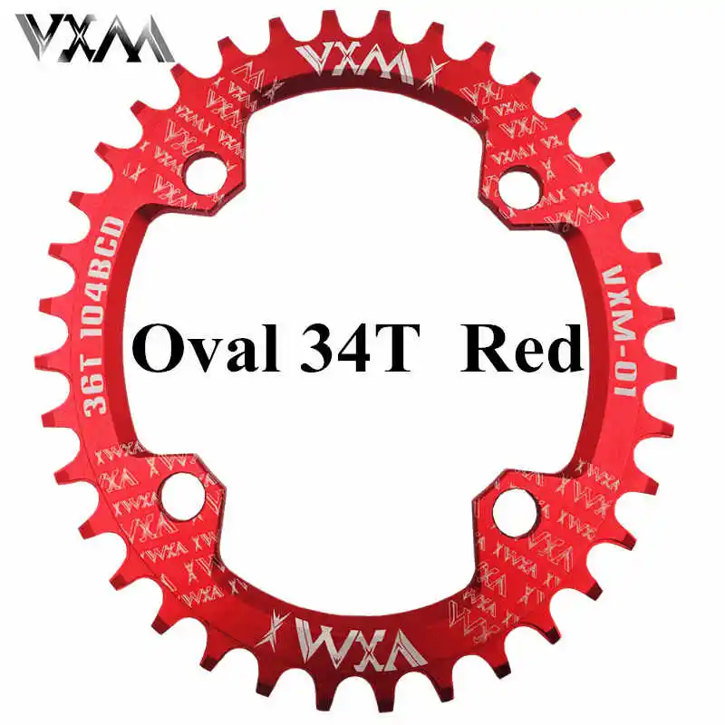 Oval 34T Red Велосипедная кривошипа VXM круглая овальная 104BCD 32 T/34 T/36 T/38 T, узкая широкая Ультралегкая велосипедная Звездочка MTB, круглая шатунная пластина - Цвет: Oval 34T Red