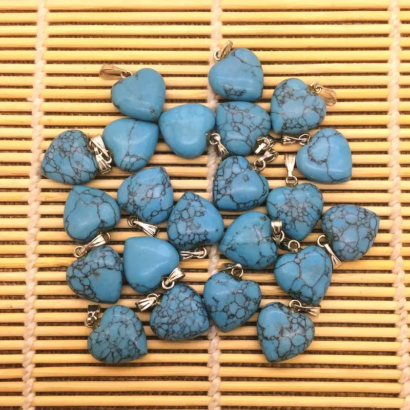 

Colorful Fashion Stone Heart Charms 16 mm Beads Pendants for DIY Jewelry Making Necklace Earrings Lava Opal Jaspers etc