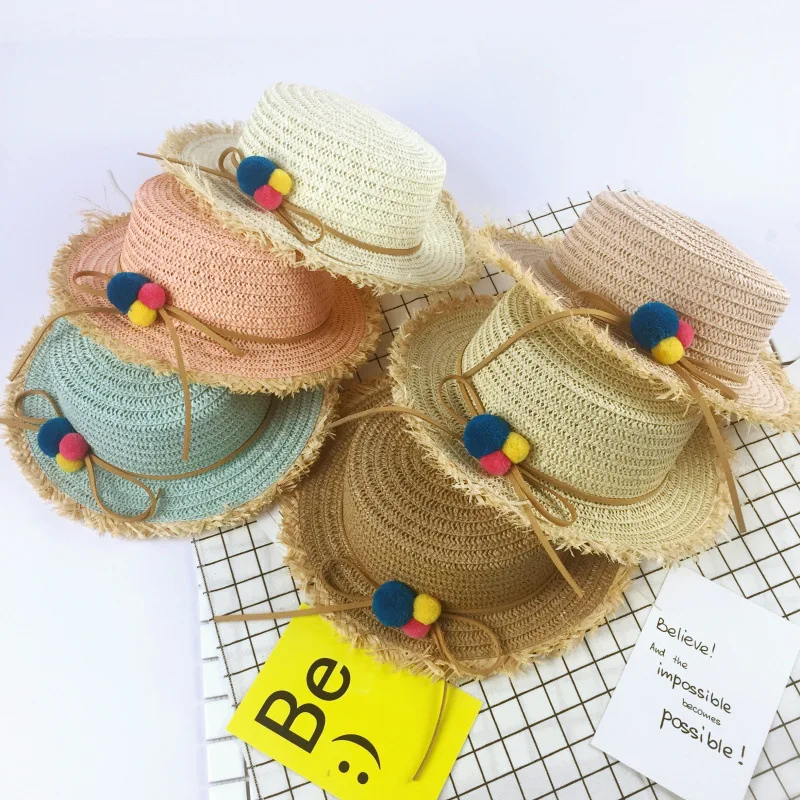 Летняя соломенная шляпа для детей новая мода красочные шарики с кисточками