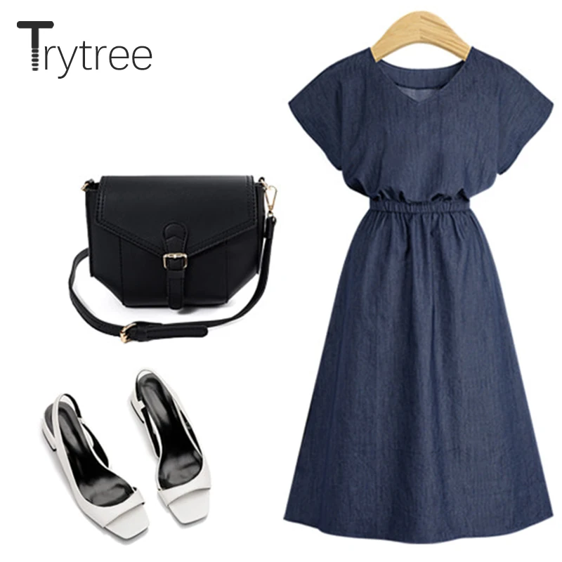 Женское Повседневное платье Trytree однотонное офисное трапециевидной формы до