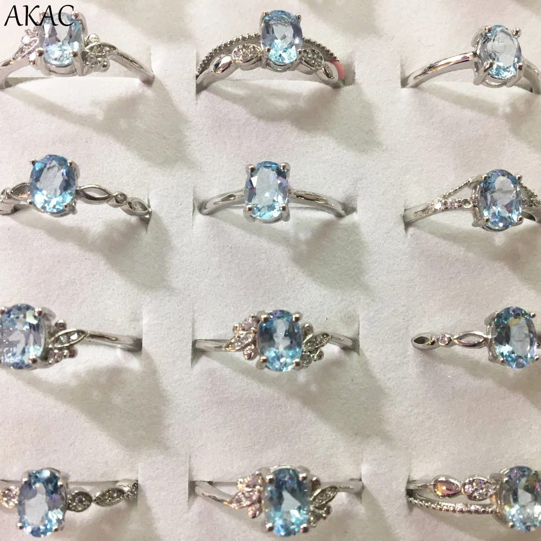 AKAC кольцо с натуральным голубым топазом approx4-5* 6-7 мм женское кольцо с натуральным камнем регулируемое кольцо 3 кольца/комплект