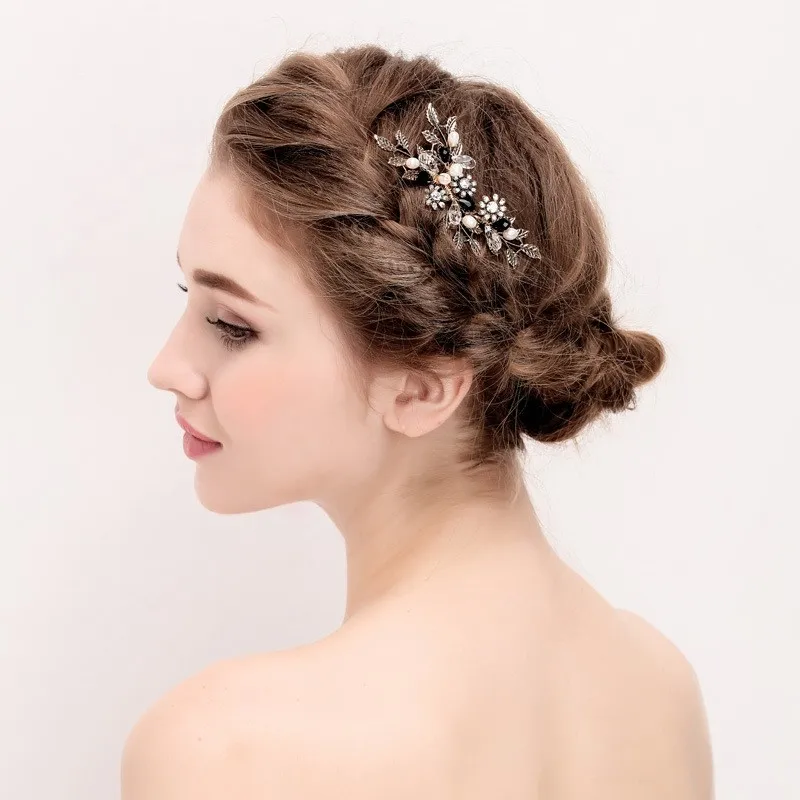 Винтажная расческа для волос Jonnafe с золотыми листьями и цветами жемчужные