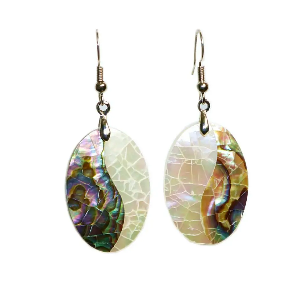 

European and American fashion 5 pairs Oval white + green abalone shell ladies hot sales earrings