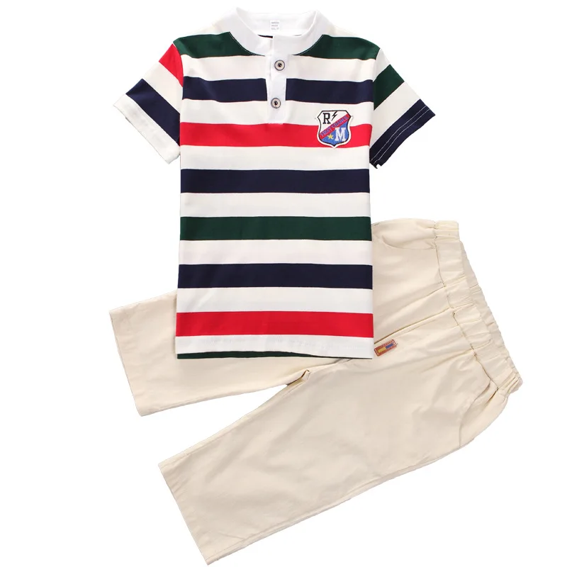 Size 4 6 8 10 12 14 Years 2019 Summer Boys Cotton Clothing Sets Kids big Striped T-shirt + Pants 2 Pieces Tracksuit ForBoys | Детская