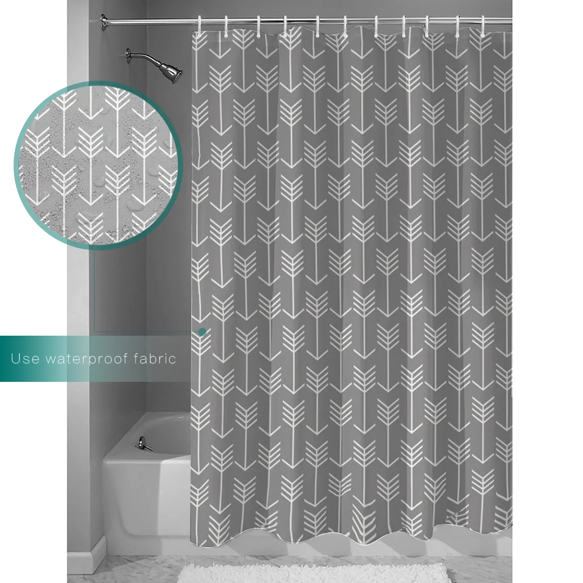 Classic Grey Geometric Arrow Shower Curtain Decorative Fabric Bath Products Bathroom Decor with Hooks | Дом и сад