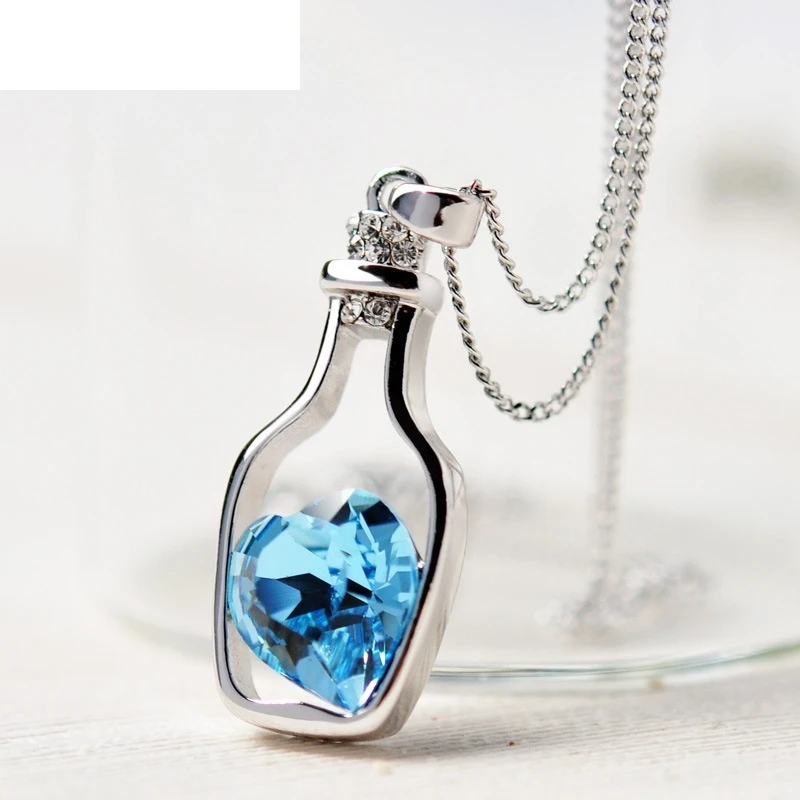 OTOKY новая женская мода популярное хрустальное ожерелье Love Drift bottle Uzun Kolye для