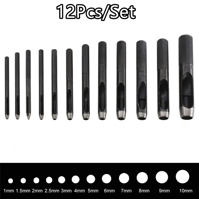 1mm-10mm 12Pcs 12 шт./лот, Пробивка, 1 мм-10 мм, высокое качество, Круглый, из углеродистой стали, кожа, для рукоделия, дырокол, дырокол, ремешок для часов, пластмассовые, резиновые инструменты - Цвет: 1mm-10mm 12Pcs
