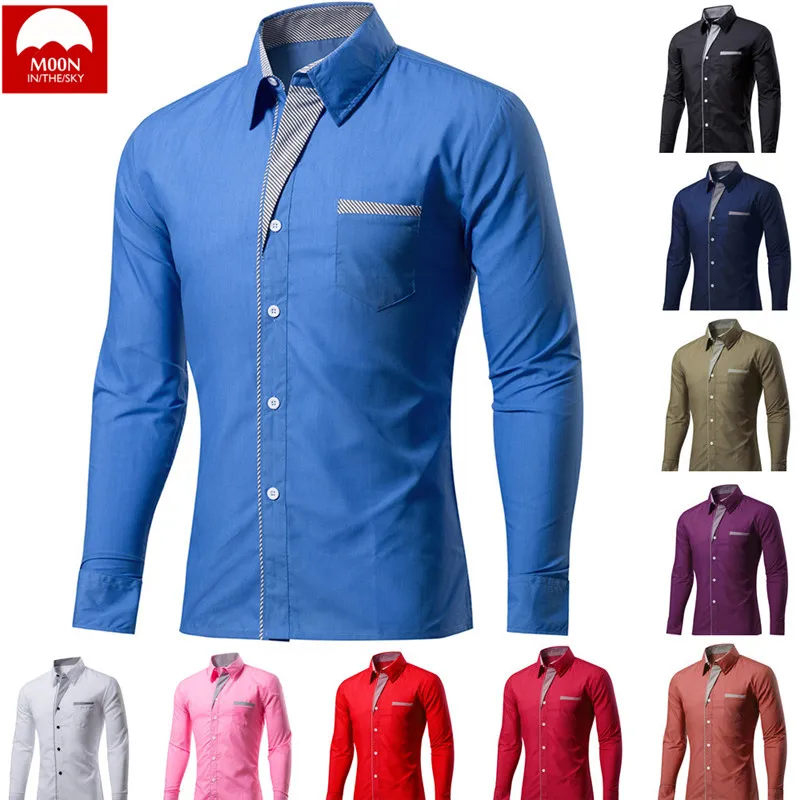 MOON 4XL новая модная брендовая мужская рубашка Camisa Masculina с длинным рукавом, Корейская приталенная дизайнерская официальная повседневная мужская рубашка, CS-024