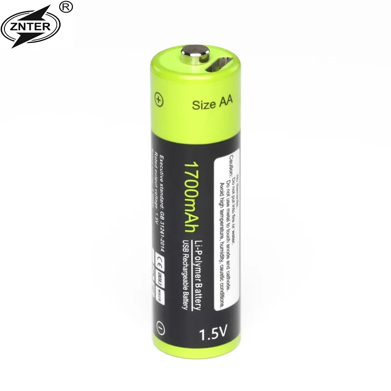 ZNTER AA 1 5 в 1700 мАч аккумулятор 2/4 шт. USB быстрая зарядка перезаряжаемая литий