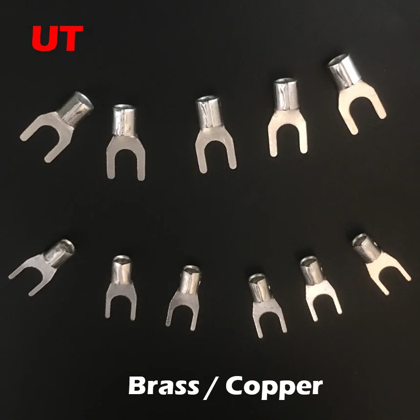 

UT4-4 UT4-5 UT4-6 UT4-8 U Spade Fork Type Brass Copper Lug Splice Non Insulated Cable Wire Cold Press Connector Crimp Terminal