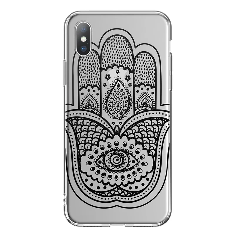 Чехол для телефона Lovebay для iPhone 6, 6s, 7, 8 Plus, X, XR, XS, Max, 5, 5S, SE, роскошный сексуальный кружевной чехол с мандалой и цветами, прозрачный мягкий чехол из ТПУ для iPhone X - Цвет: T1 black