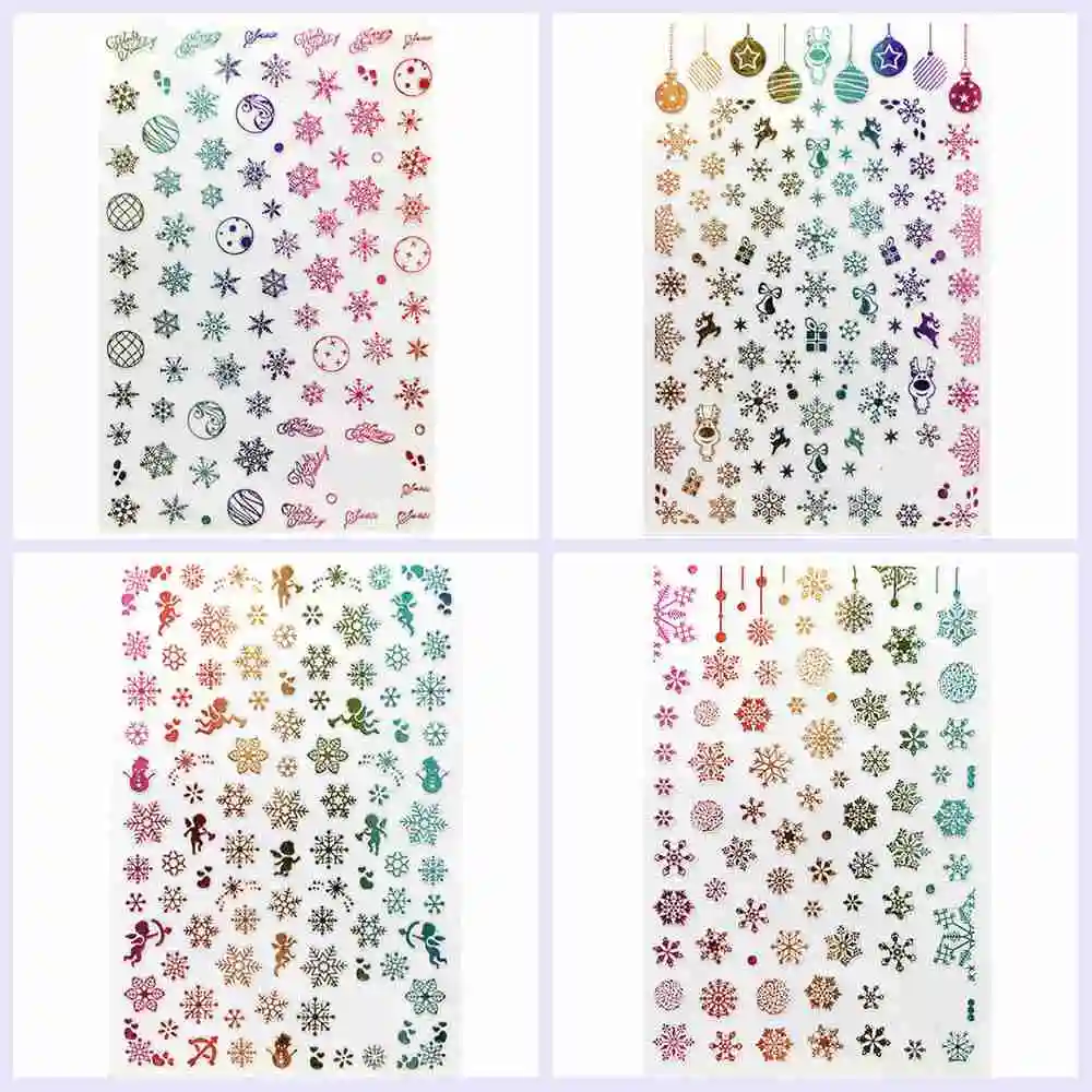 4pcs/pack Gradient Sowflake Nail Stickers Colorful Christmas Santa Claus Deer Pattern Adhesive Transfer Sticker Decals Xmas | Красота и