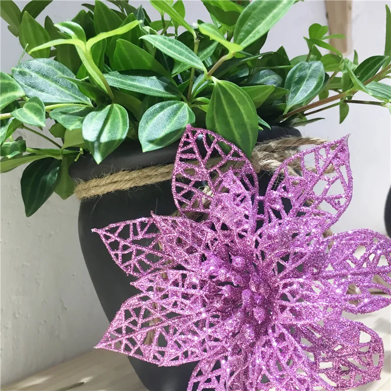 10PCS Glitter Hollow Artificial Flower Xmas Ornament Christmas Tree Decoration Festival Party Home New Year 5Z | Дом и сад