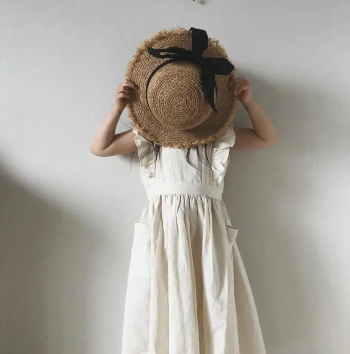 Spring and Summer Girls linen pocket crepe lace sleeveless dress hanging children | Детская одежда и обувь