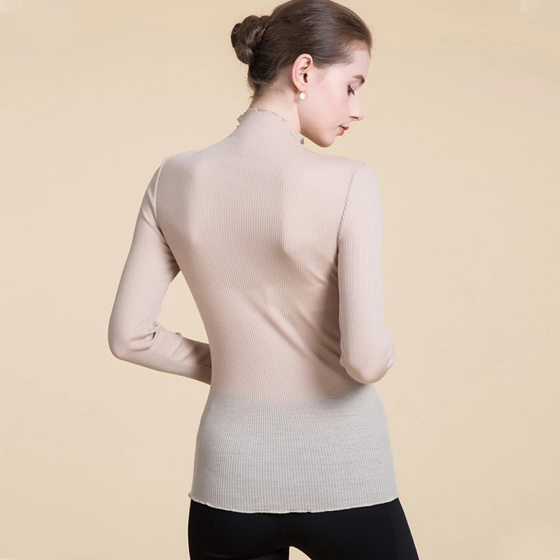 Women Wool Pullovers 100% Long sleeved Turtleneck Sweater for Rib Knits wear 2021 FALL Winter Bottoming shirt Black | Женская одежда