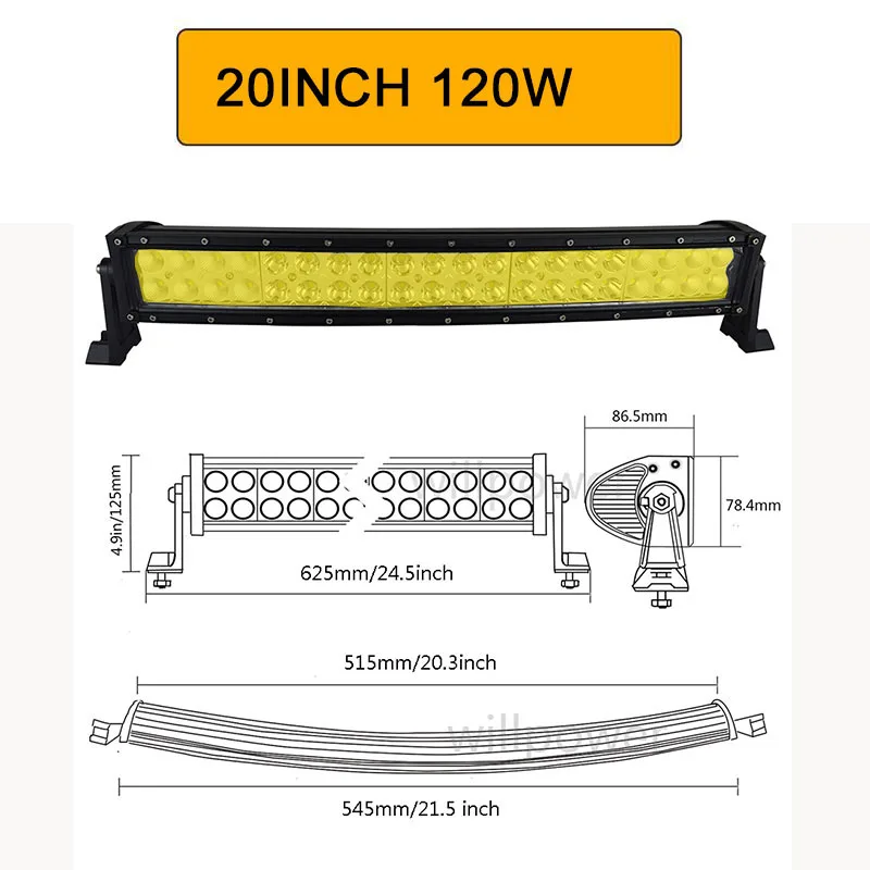 120W no wiring Auxtings 21 32 42 50 52 дюймов изогнутый светодиодный свет бар 120 Вт 180 Вт 240 Вт 300 Вт янтарный свет вождения внедорожник Грузовик 4x4 SUV ATV 12 24 V - Цвет: 120W no wiring