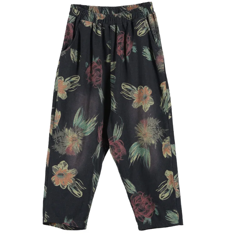

Women print Vintage casual Jeans pants Denim Harem pants Spring new large size Female elastic waist loose jeans harem pants