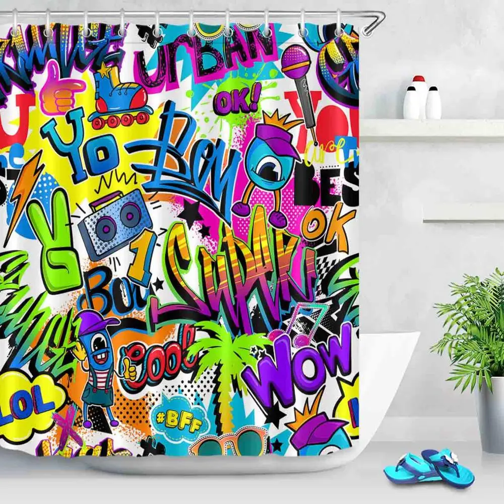 Only Curtain 15017 Абстрактный комиксы граффити узор Удлиненные Душ Шторы s Водонепроницаемая занавеска для ванной полиэфирной ткани для мальчика Ванна Декор - Цвет: Only Curtain 15017