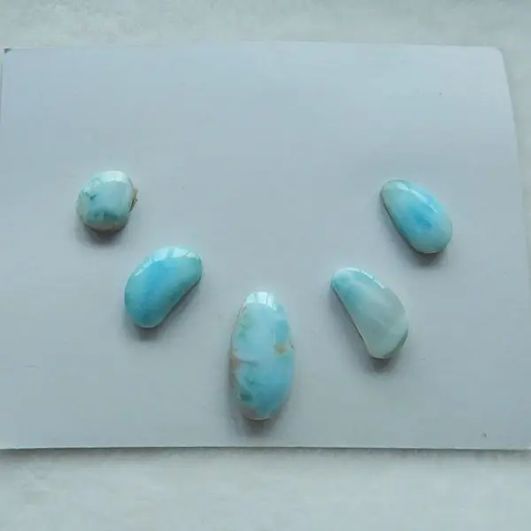 

5 PCS Of Natural Larimar Cabochons,22x11x5mm,17x10x4mm,8.50g