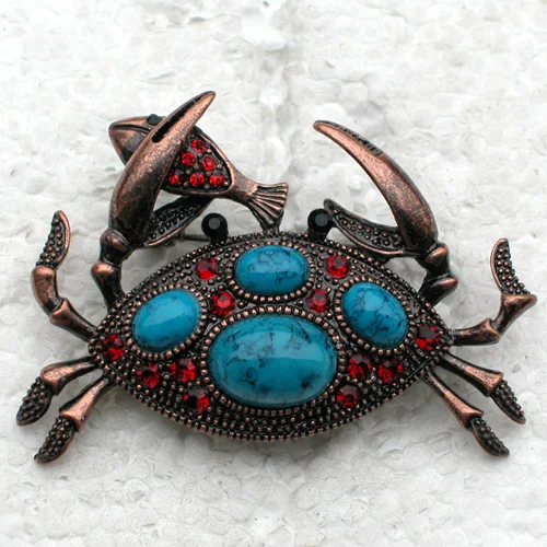 

Antique copper Rhinestone Red brooch Crab Pin brooches C644 C3