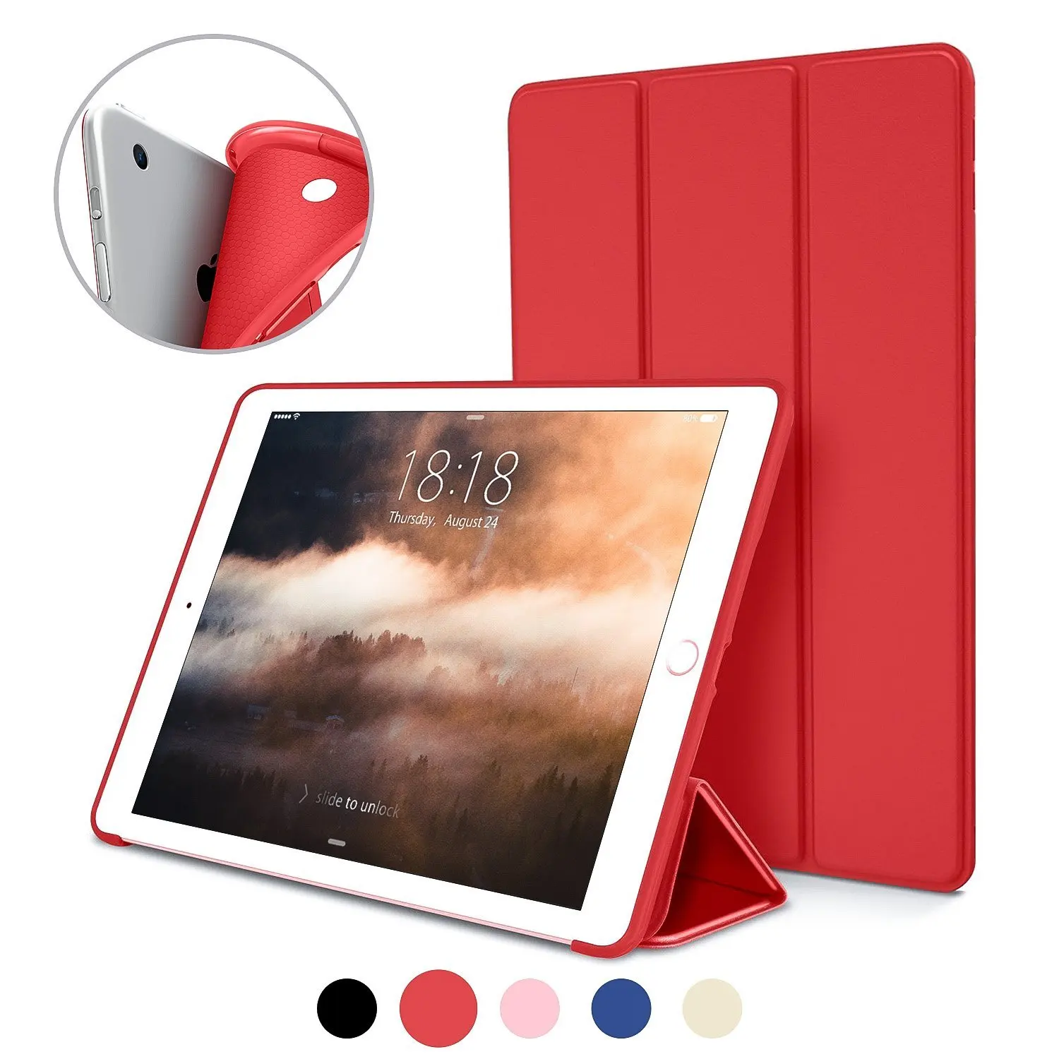 Чехол для iPad Air, тонкий мягкий силиконовый чехол из искусственной кожи на заднюю панель, крепкая подставка, автоматический режим сна, пробуждение для iPad air A1474 A1475 A1476 - Цвет: Красный
