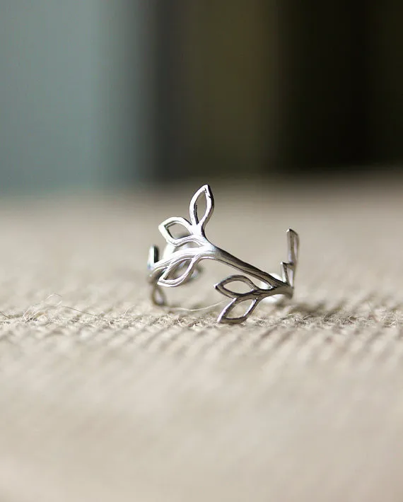 Оптовая продажа уникальное модное регулируемое кольцо с листьями ветки высокое