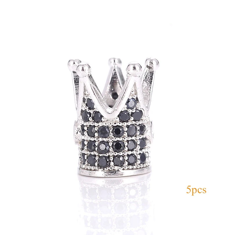 Silver-Black-B Neovivi, 5 шт./партия, медная Корона, бусины, Череп, леопард, распорка для шлема, CZ, микро проложенный кубический цирконий, разъем для изготовления ювелирных изделий - Цвет: Silver-Black-B