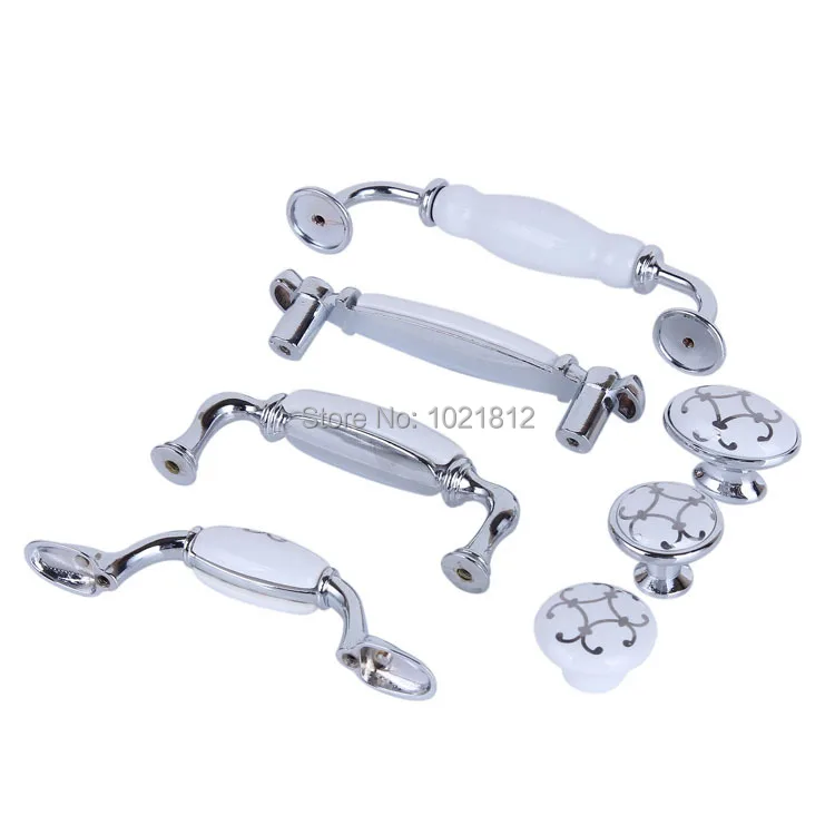 Серебряная Цветочная хромированная керамическая ручка ручки для шкафа комода