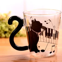cute tail black cat kitty water glass cup mug milk tea coffee fruit juice mug drinkware office gifts for girls colleagues woman