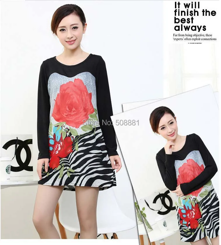 2015 новая зимняя большой Большой размер урожай цветочные печать женщины платье