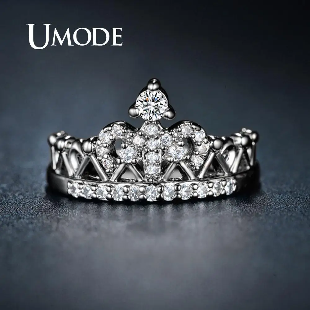Кольцо UMODE с короной для женщин кольца обещания фианитом белое золото Роскошные