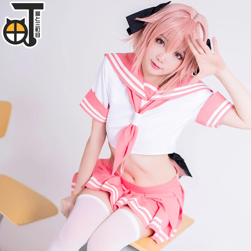 Новое поступление Аниме Черный рыцарь Astolfo Косплей моряк Униформа костюм милый розовый топ и юбка костюм для косплея