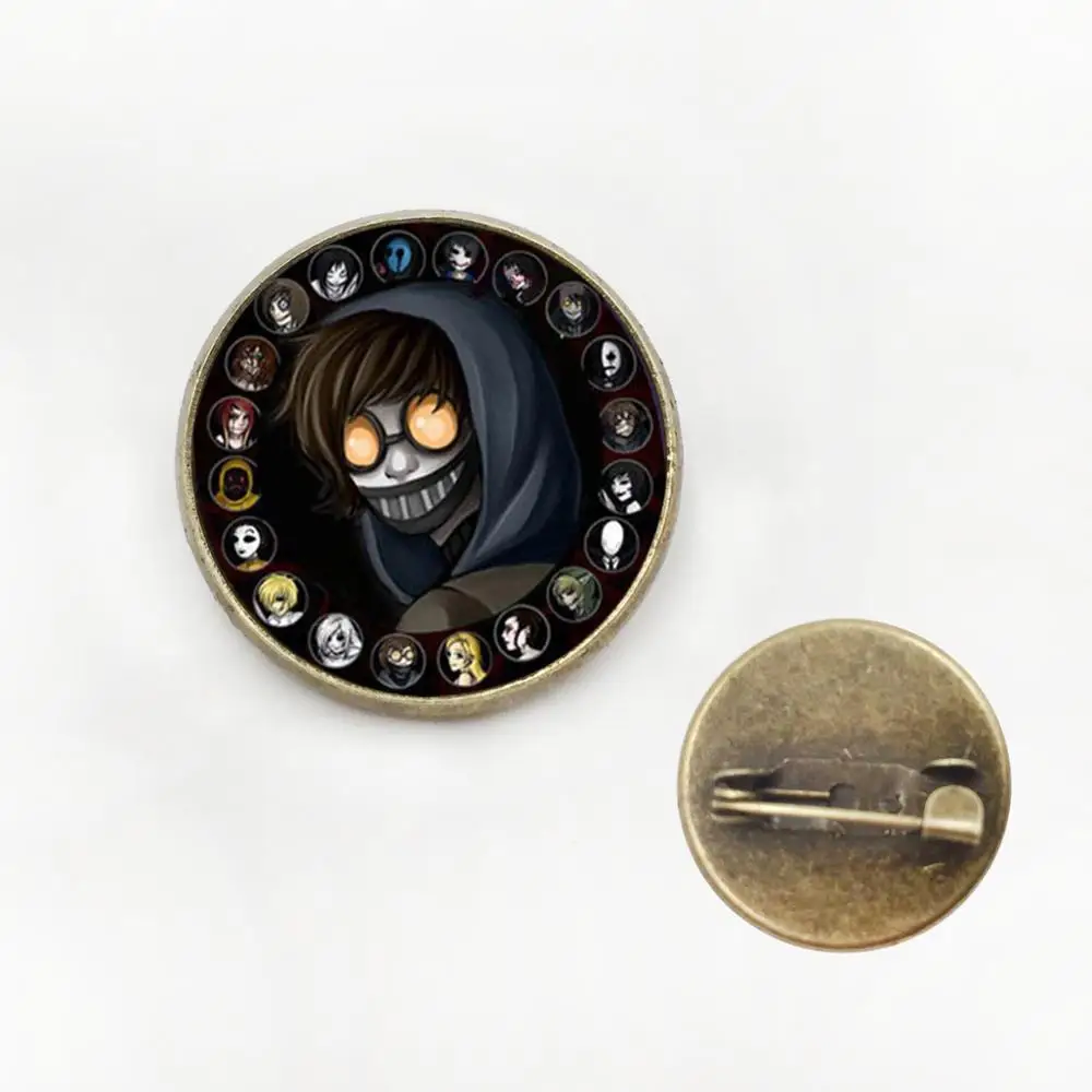 14brooch 20mm Модный аксессуар, подарок для детей, горячая распродажа, Creepypasta, жуткая паста, Тиччи Тоби, ожерелье, стеклянная бронзовая подвеска, цепочка, Джефф убийца, HZ1 - Окраска металла: 14brooch 20mm