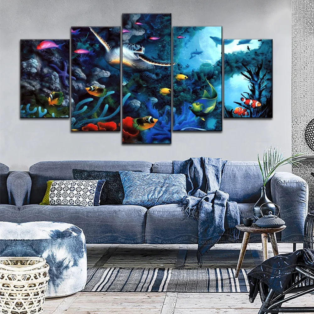Картины на холсте с изображением подводного мира коралловых морских черепах и
