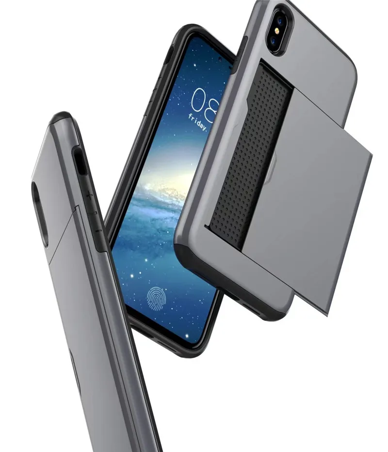 Для iphone XS Max прочный Чехол слайдер держатель для карт сзади чехол 5 5S SE 6 S 7 8 Plus X XR