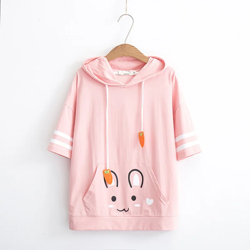 

Women fashion Autumn harajuku kawaii carrot rabbit sweatshirts hoodie Sweet bunny Patch lace pactchwork cotton hooded hoodies