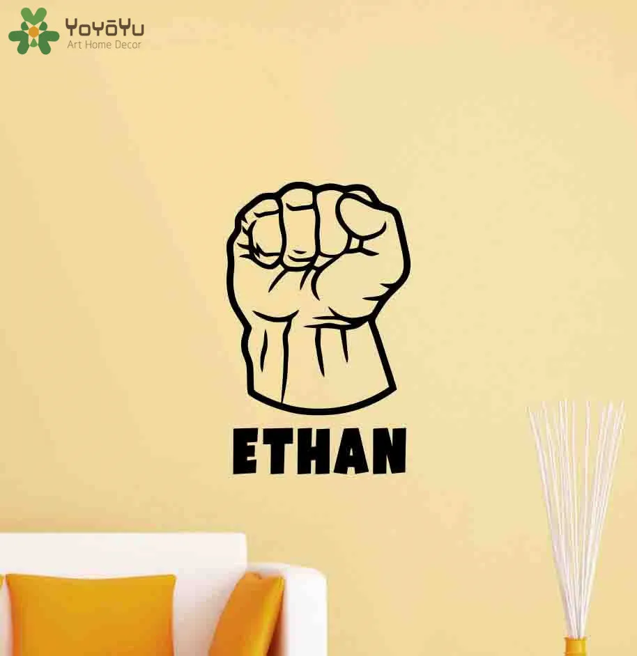 Супергероя Наклейка на стену персонализированные имя кулак Халка виниловые