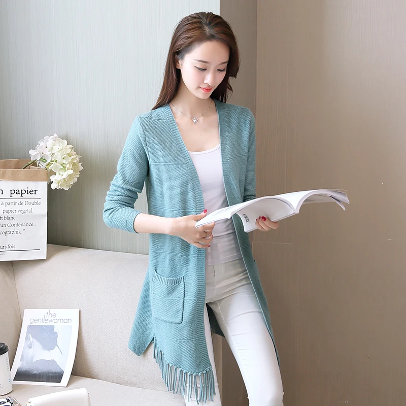 

high quality cardigan tassel knit long sweater new winter joker blazer