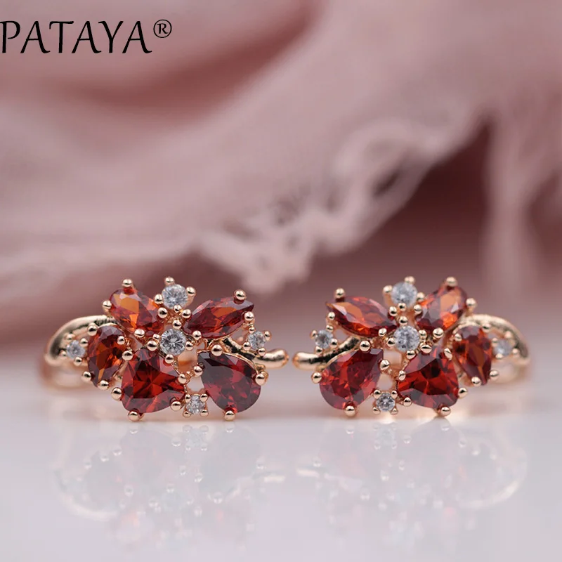 pomegranate red PATAYA, разноцветный натуральный кубический цирконий, длинные серьги, 585, розовое золото, RU, хит, эксклюзивный дизайн, ювелирное изделие, женские роскошные серьги - Окраска металла: pomegranate red